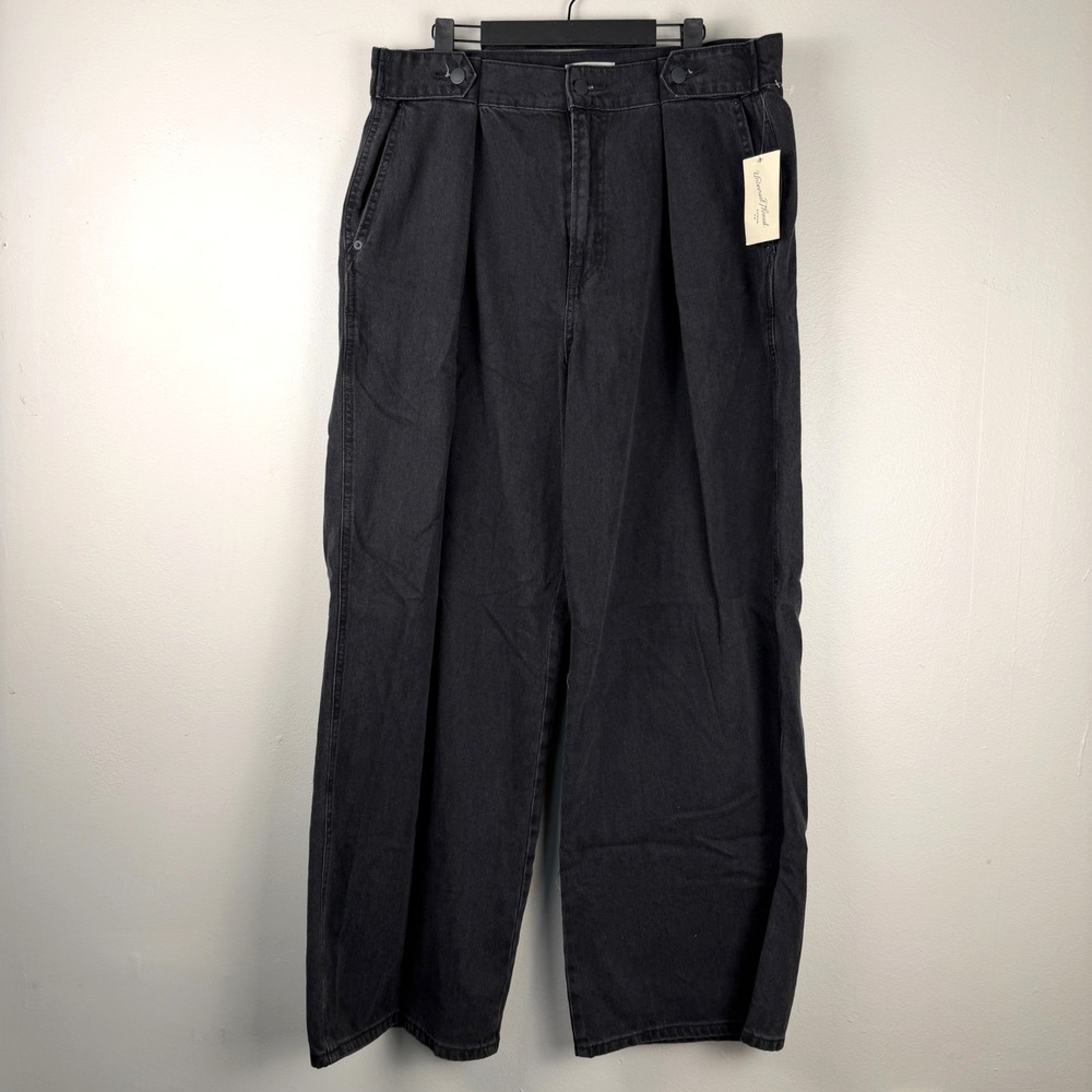 Universal Thread Adjustable Trouser Jeans Womens 14 Black Denim Pleated Wide Leg